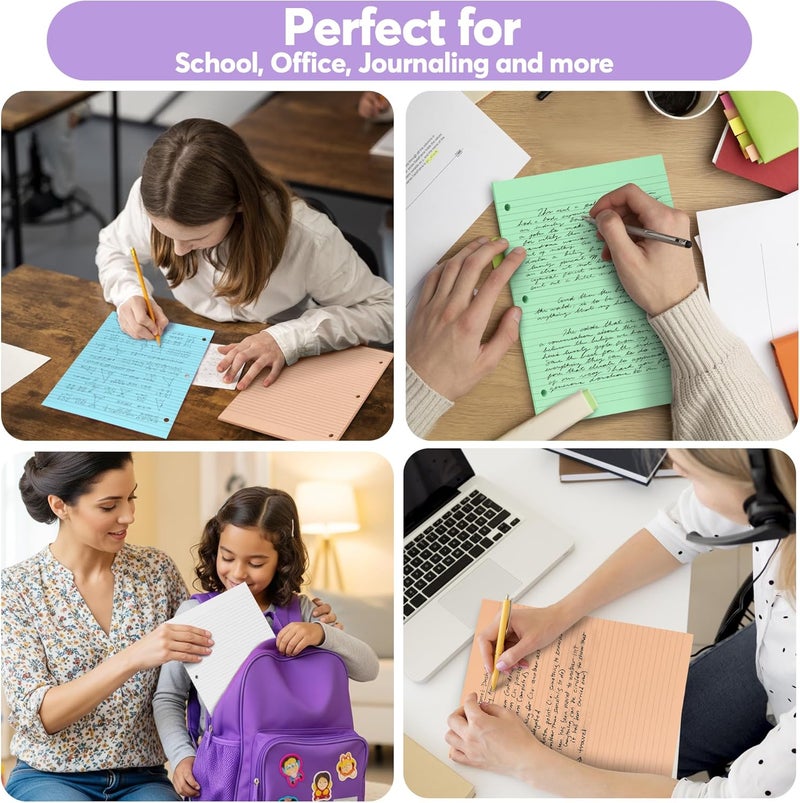 Manaloom Colored Notebook Paper – 8.5 x 11, 150 Sheets – Thick 80 gsm College Ruled Colorful Loose Leaf Filler Paper – 3-Hole Punched Binder Papers for School, Office, and Journaling (Pastel) - Image 5